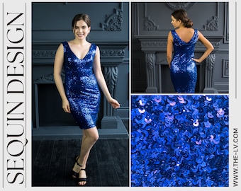 sequin cocktail dresses, royal blue bridesmaid dress, blue party dress, sequin bridesmaid dress, Shimmering V-neck party dress