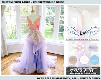 Ombre Wedding Dress, Blue Lavender Bridal Skirt, Unique Custom Gown