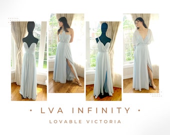 Dusty Blue Chiffon Infinity Dress, Boho Bridesmaid Gown