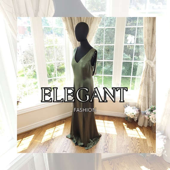 Custom Olive Satin Formal Gown, Plus Size Mother of Bride Dress