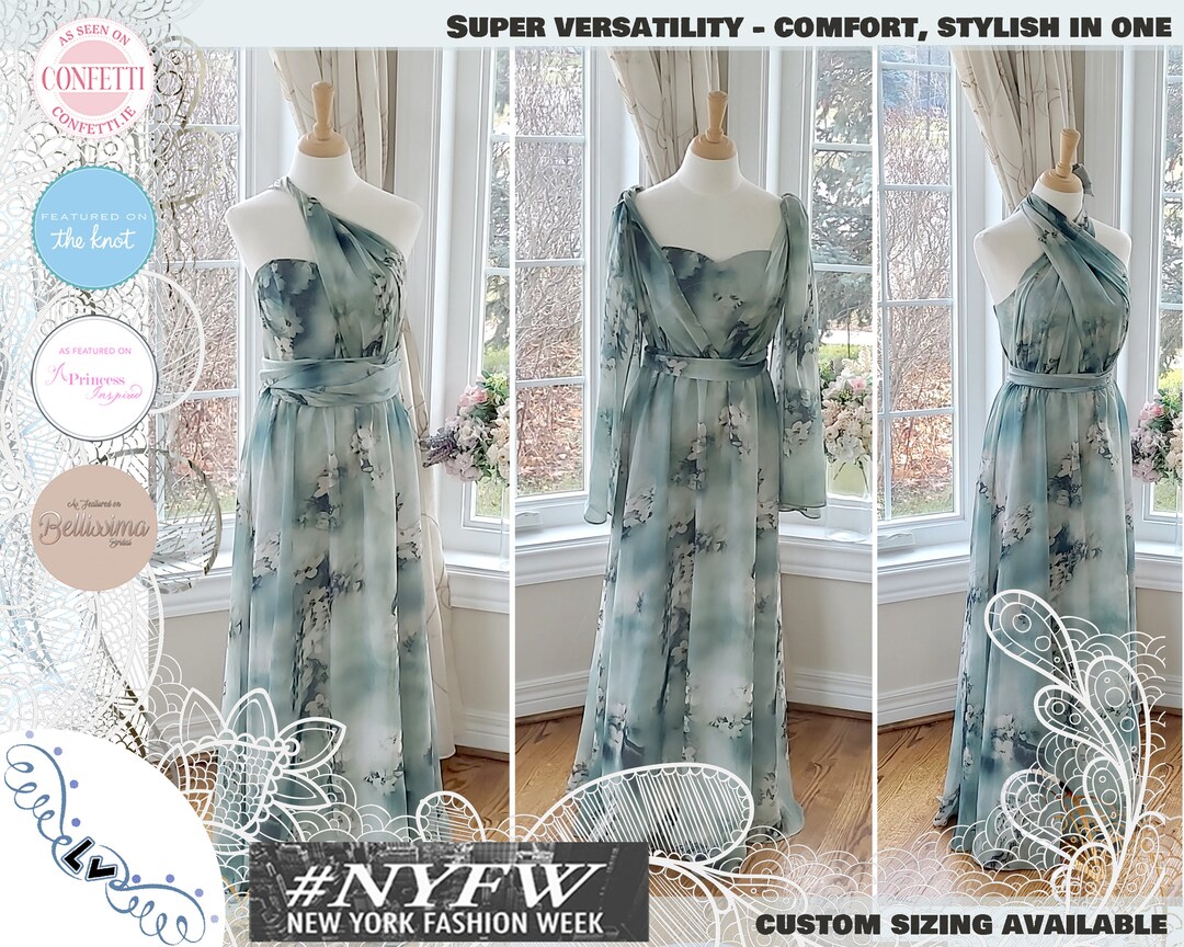 Floral Bridesmaid Dress, Sage Green Bridesmaid Dress, Convertible Dress, Infinity Dress