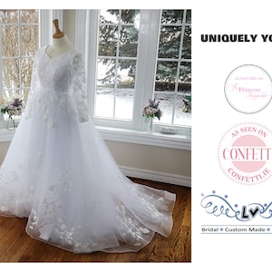 Modest wedding dress, lace wedding dress, embroidered wedding dress, long sleeve wedding dress, wedding gown