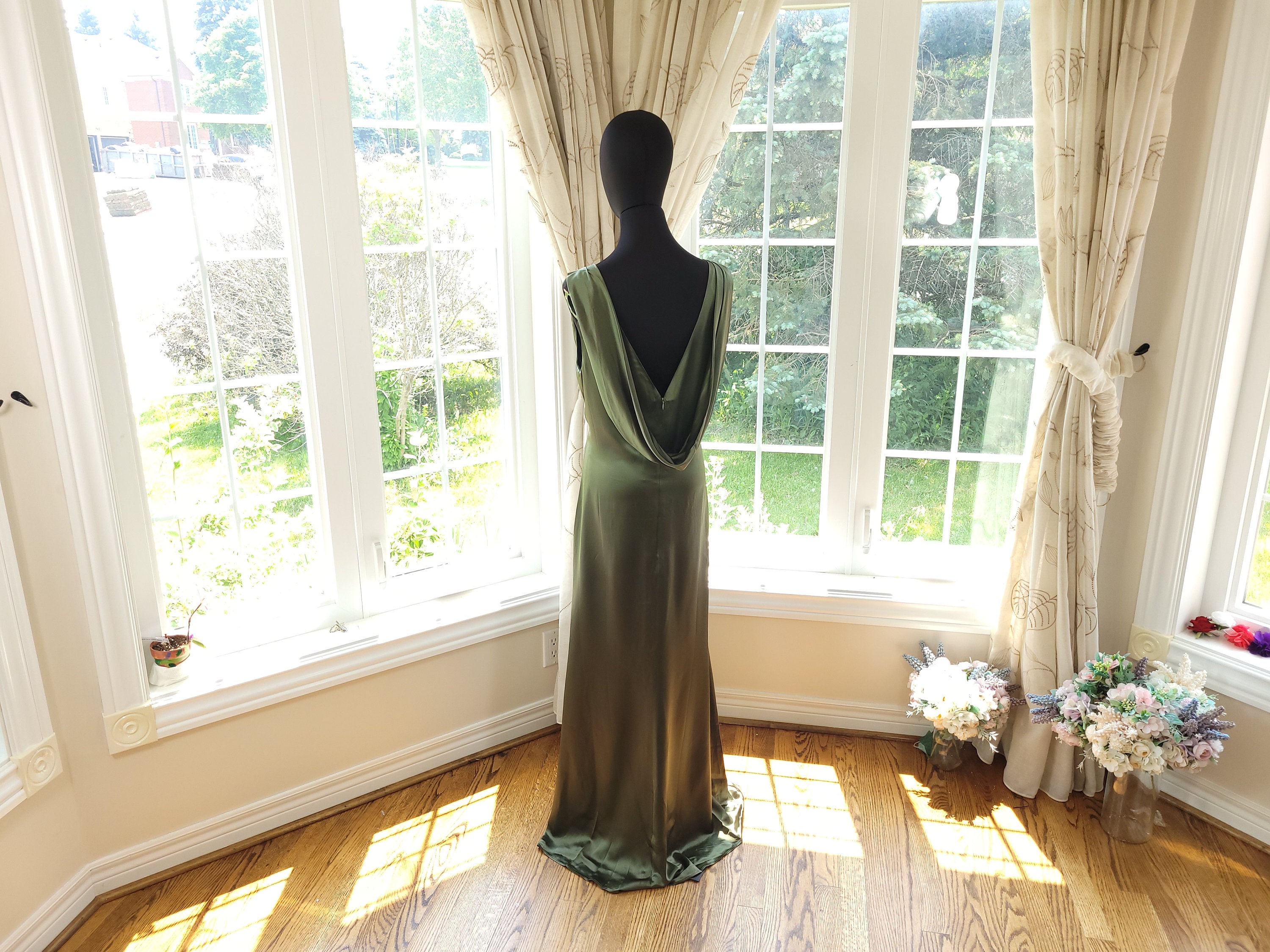 Custom Olive Satin Formal Gown, Plus Size Mother of Bride Dress