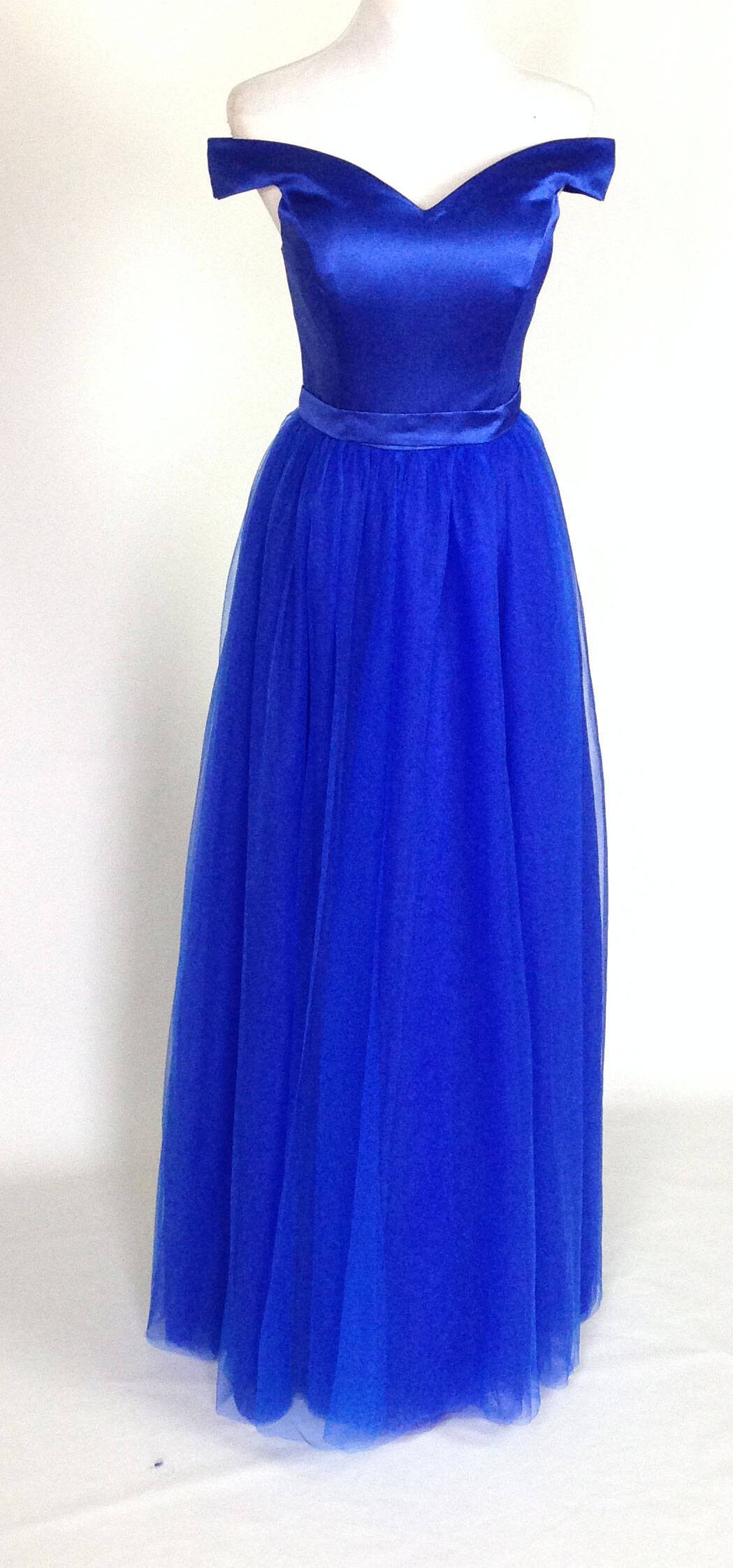 Royal Blue Off-Shoulder Satin & Tulle Bridesmaid Dress