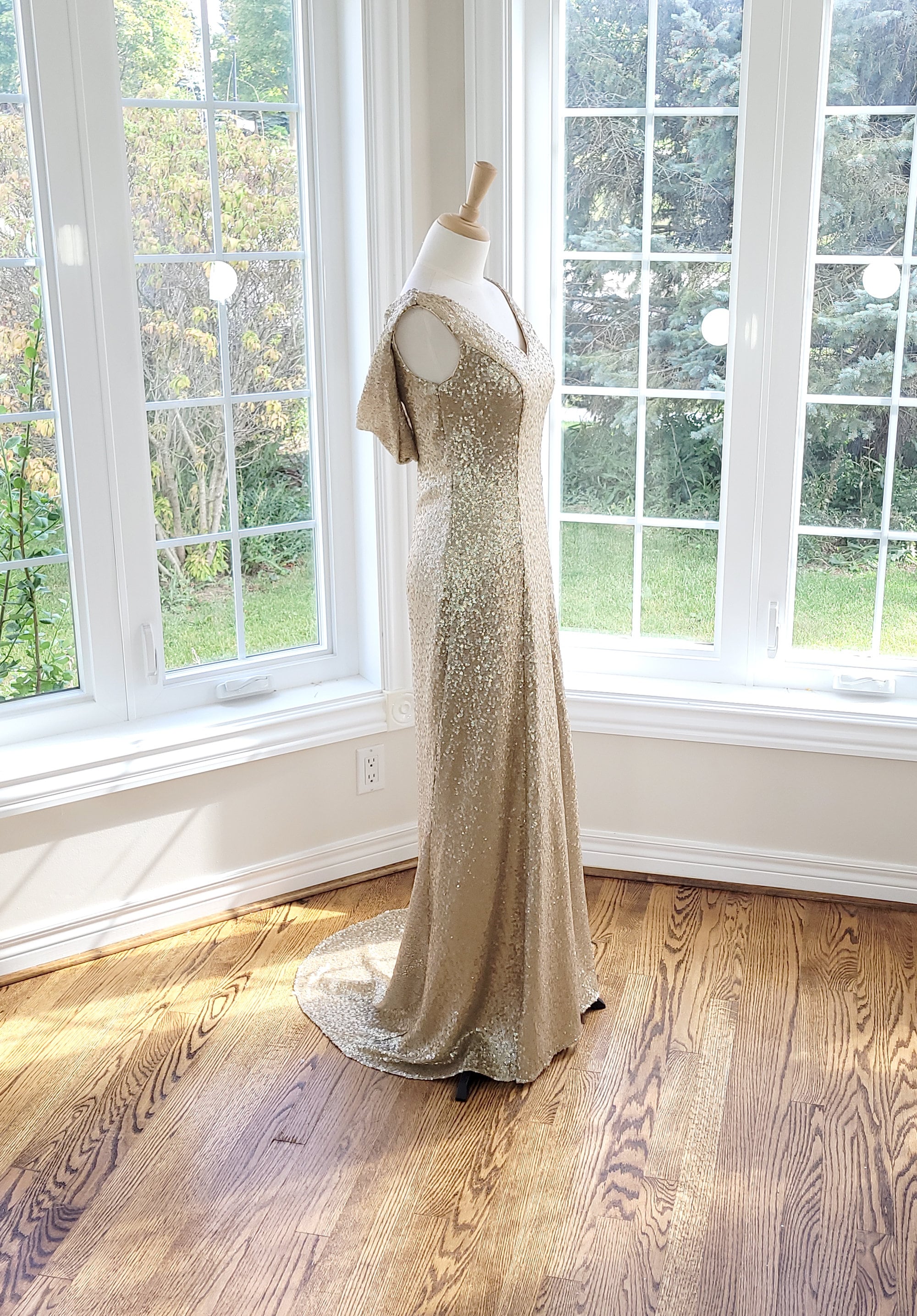 Handmade Rose Gold Sequin Dress, Long Prom or Bridesmaid Gown