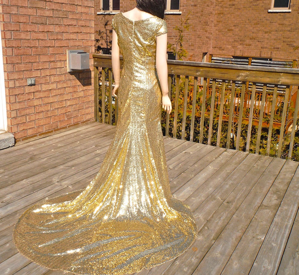 Gold Sequin Wedding Dress With Chapel Train | Etsy
