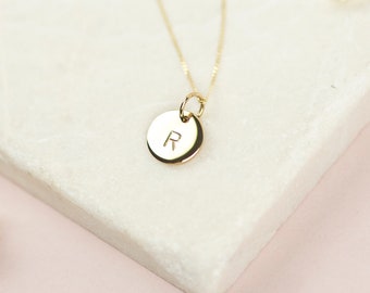 Solid Gold Personalised Disk Necklace, Gold Initial Necklace, Personalised Necklace, Monogram Necklace, Gifts for Her, 9 Carat Gold Necklace