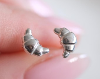 Sterling Silver Croissant Stud Earrings: Parisian Charm