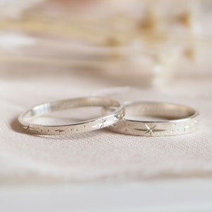 Bague étoile en argent sterling gravée à la main, bague gravée à la main, bague céleste, bague étoile en argent, alliance étoile, bijoux célestes, bagues