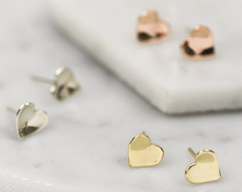 Solid Gold Heart Studs, Heart Stud Earrings, Rose Gold Stud Earrings, Gold Stud Earrings, Earrings Gold, Earrings Studs, Earrings