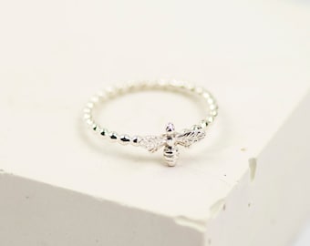 Sterling Silver Bee Ring: Dainty Stacking Band