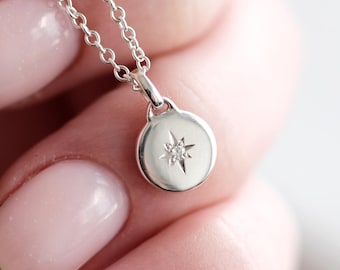 Dainty Diamond Star Necklace: Recycled Sterling Silver Celestial Pendant