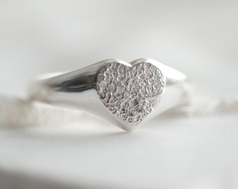 Pet Impression Heart Signet Ring in Sterling Silver