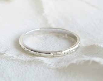 9ct Gold Star Engraved Ring, Celestial Gold Ring, Starry Ring Band, Alternative Wedding Ring, Unique Wedding Ring, White Gold Wedding Band