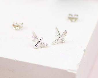 Sterling Silver Bee Stud Earrings: Delicate Honeycomb Jewelry