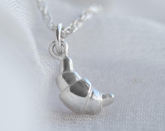 Sterling Silver Croissant Necklace: Hand-Carved French Pastry Charm