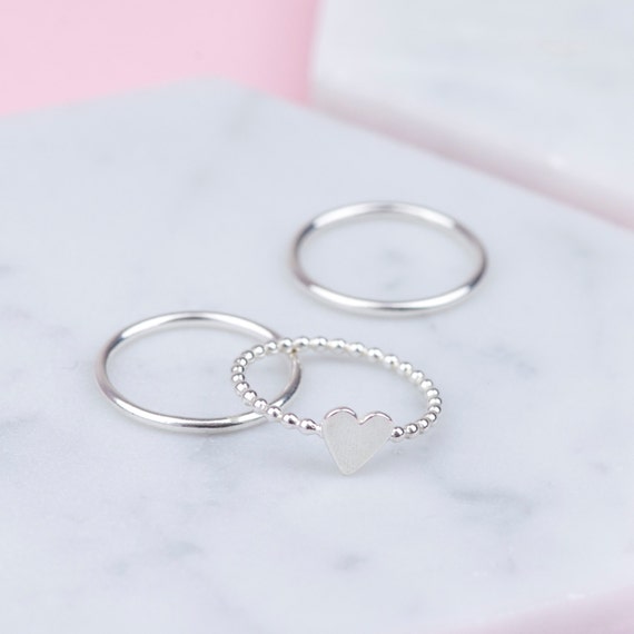 Sterling Silver Stacking Ring Set Melty Love Heart Stacking Ring Set