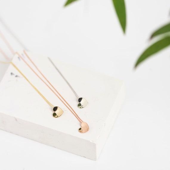 Solid Gold Concave Heart Necklace, Rose Gold Necklace, Gold Necklace, Necklace Gold Dainty, Necklaces for Women, Necklace, Gift for Her