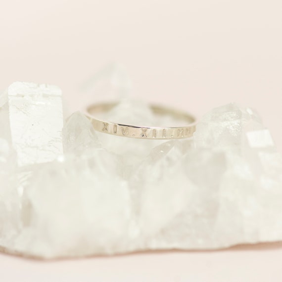 Sterling Silver Personalised Ring, Simple Silver Ring, Silver Stacking Ring, Minimalist Ring, Roman Numeral Ring, Rings for Women, Date Ring
