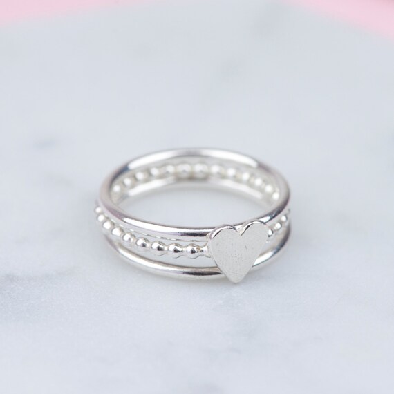Sterling Silver Stacking Ring Set Melty Love Heart Stacking Ring Set