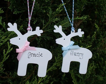 Personalised wooden reindeer/Rudolph Christmas decoration, perfect for a new baby