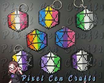 Queer Flag D20 Perler Keychains, Magnets, Ornaments, Charms, Sprites