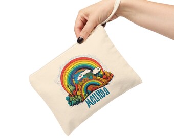 Trousse personnalisée, accessoire en toile pour étudiants, sac personnalisé, pochette zippée, fournitures scolaires Boho arc-en-ciel pour accessoires