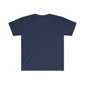 May include: A plain navy blue t-shirt with short sleeves.