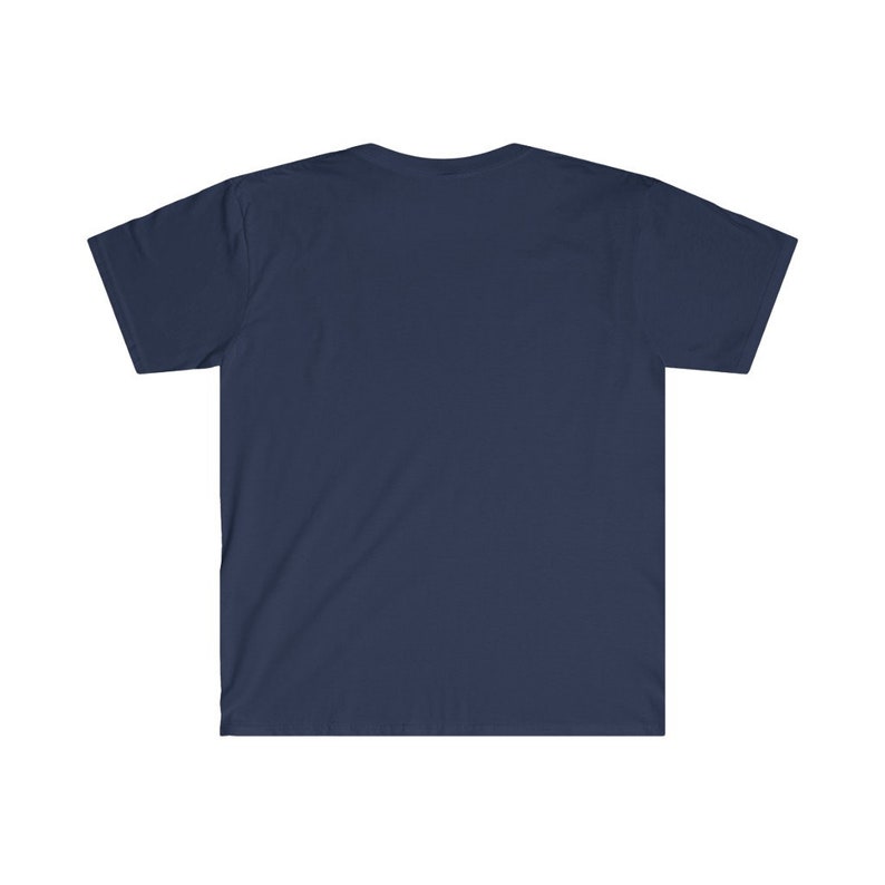 May include: A plain navy blue t-shirt with short sleeves.
