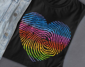 Pride Shirt, Fingerprint Heart Shirt, LGBT Pride Rainbow Heart Human Rights LGBTQ Shirt Pride TShirt Equality Tee Pride Awareness Month Gift