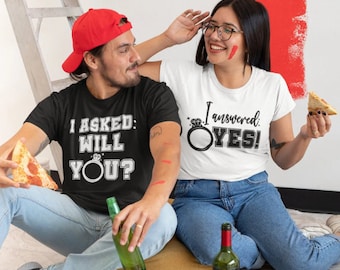 Engagement Shirts für Paare, Verlobung Shirt Set, Verlobung Geschenk für Paare, Verlobung Ankündigung TShirt Frauen Männer Party Matching
