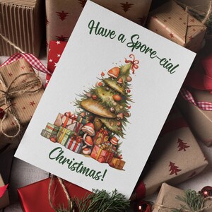 Pilz Weihnachtsbaum Karten - Set mit 3 Designs Digitale Downloads & Umschlag Vorlage 5 "x7" Festliche Grüße - Sofort PDF Druckbare Pilze
