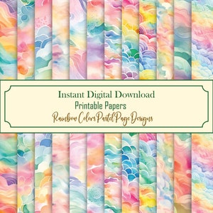 Watercolors Digital Papers Pastel Rainbow, Rainbow Pastel Abstract Textures, Digital Rainbow Paper, Watercolor Patterns, Fantasy Paper Party