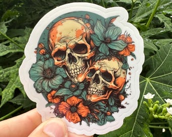 Floral Skull Sticker: Goth Skeleton Laptop Decal