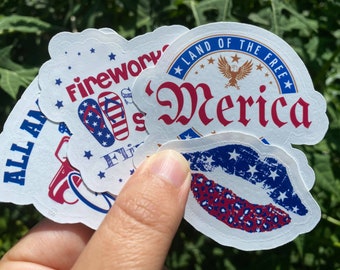 4th of July Stickers, Merica Sticker, Patriotic Red White Blue All American Girl Drinking Fourth of July USA Patriotic Summer American Flag