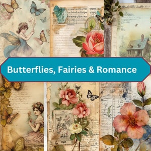 Diario basura, Romance botánico de las hadas de las mariposas, paquete de scrapbooking de más de 20 imágenes, diario hecho a mano, descarga instantánea de basura de la naturaleza