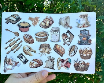 Sourdough Sticker Sheet, Baking Stickers, Baker Bread Making Enthusiast, Sourdough Art, Foodie Bread Jar Junk Journals Planners Scrapbooking