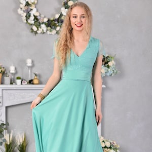 Vestido formal turquesa, vestido de dama de honor, vestido de talla grande, vestido maxi de mujer, vestido acampanado, vestido romántico, vestido de línea, vestido de invitada de boda