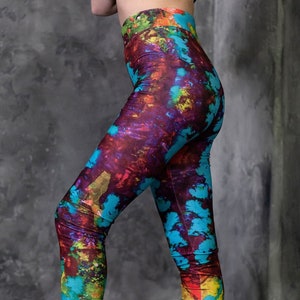 Yoga Leggings, Bohemian Clothing, Colorful Leggings, Festival Clothing, Long Leggings, Tie Dye Clothing, Summer Leggings, Women Leggings image 1