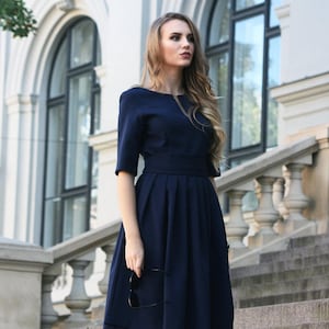 Navy blue cocktail dress plus size deals