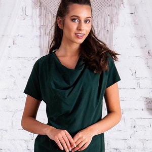 Organic Cotton Top, Dark Green Top, Lounge Top, Women Top, Asymmetrical Top, Yoga Top, Plus Size Clothing, Workout Top, Home Top, Plus Size