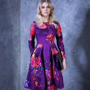 Purple Dress, Ball Gown, Long Sleeve Dress, Bridesmaid Dress, Bohemian Clothing, Floral Dress, Flower Dress, Trendy Dress, Oversized Dress