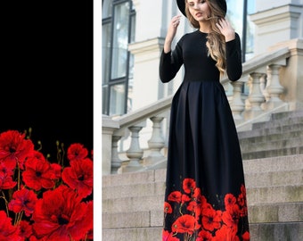 Formal Dress, Women Dress, Maxi Dress, Plus Size Maxi Dress, Floral Dress, Long Sleeved Dress, Black Dress, Ball Gown, Elegant Dress