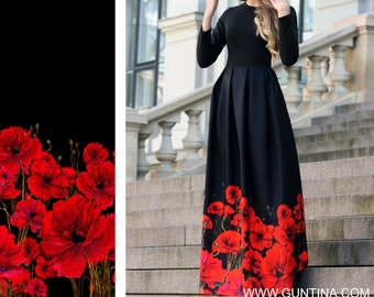 Formal Dress, Women Dress, Maxi Dress, Plus Size Maxi Dress, Floral Dress, Long Sleeved Dress, Black Dress, Ball Gown, Elegant Dress