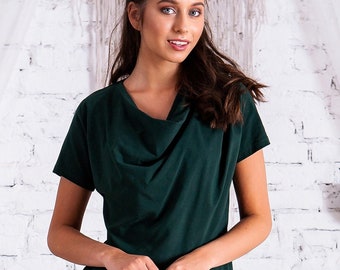 Organic Cotton Top, Dark Green Top, Lounge Top, Women Top, Asymmetrical Top, Yoga Top, Plus Size Clothing, Workout Top, Home Top, Plus Size