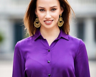 Camicia Lavorata A Maglia Trendyol – Viola, Montata, Blouse Donna In Cotone Ed Elastan, Maniche Corte