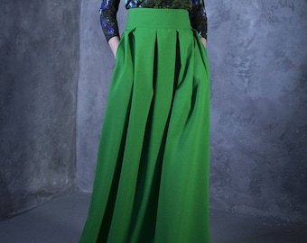 Green Skirt, Woodland Clothing, Boho Maxi Skirt, High Waist Skirt, Women Skirt, Minimalist Skirt, Trendy Plus Size Clothing, Prom Skirt