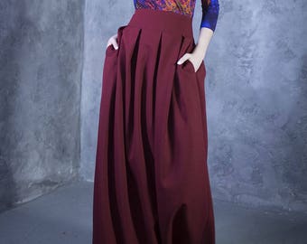 Maxi Skirt, Burgundy Skirt, Rust, High Waist Skirt, Women Skirt, Edwardian Clothing, Boho Maxi Dress, Trendy Plus Size Clothing, Romantic