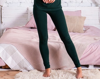 Green Yoga Leggings, Women Leggings, Cotton Leggings, Workout Leggings, Maxi Leggings, Stretched Leggings, Gym Leggings, Fitness Leggings