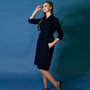 Dark Blue Dress, Linen Shirt Dress, Plus Size Clothing, Linen Midi Dress, Linen Clothing, Summer Linen Dress, Linen Wear, Plus Size Linen